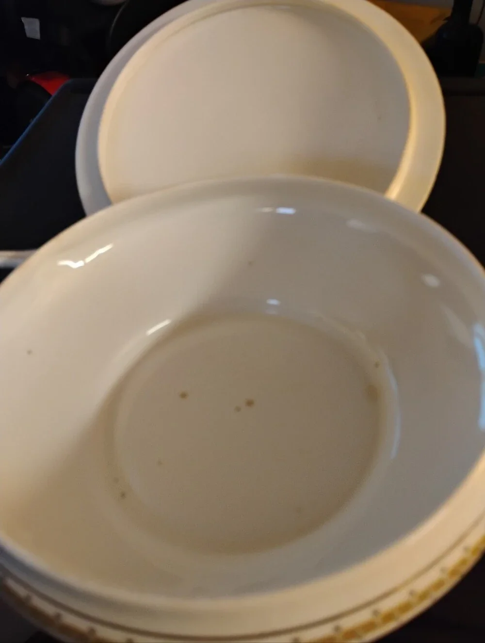 Elegant White Porcelain Covered Serving Dish with Gold Trim